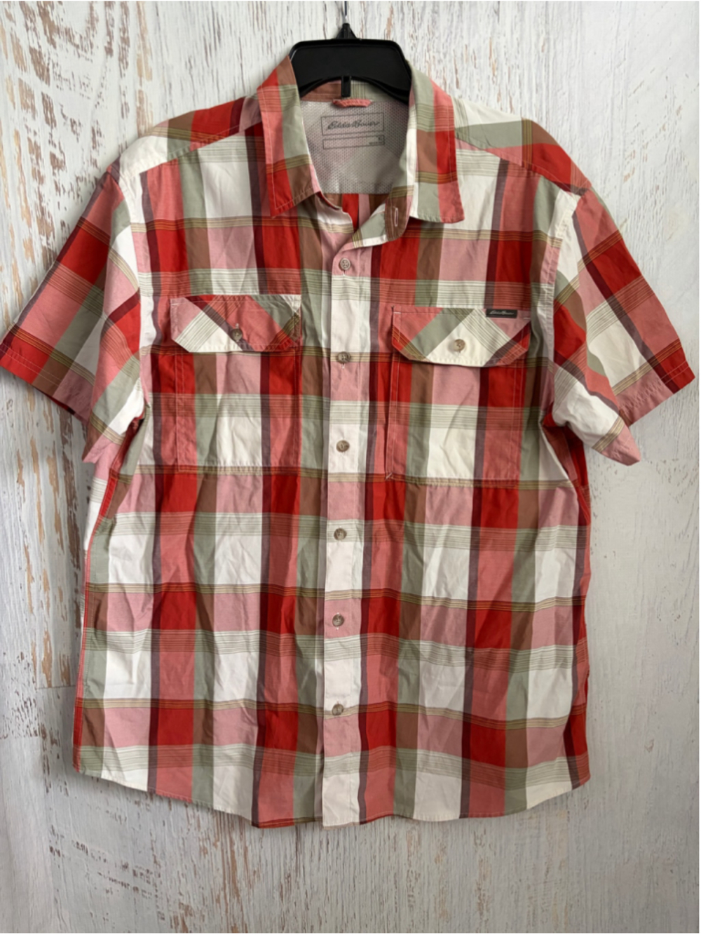 Men's Eddie Bauer Casual Button Down Shirt XL Red White Plaid